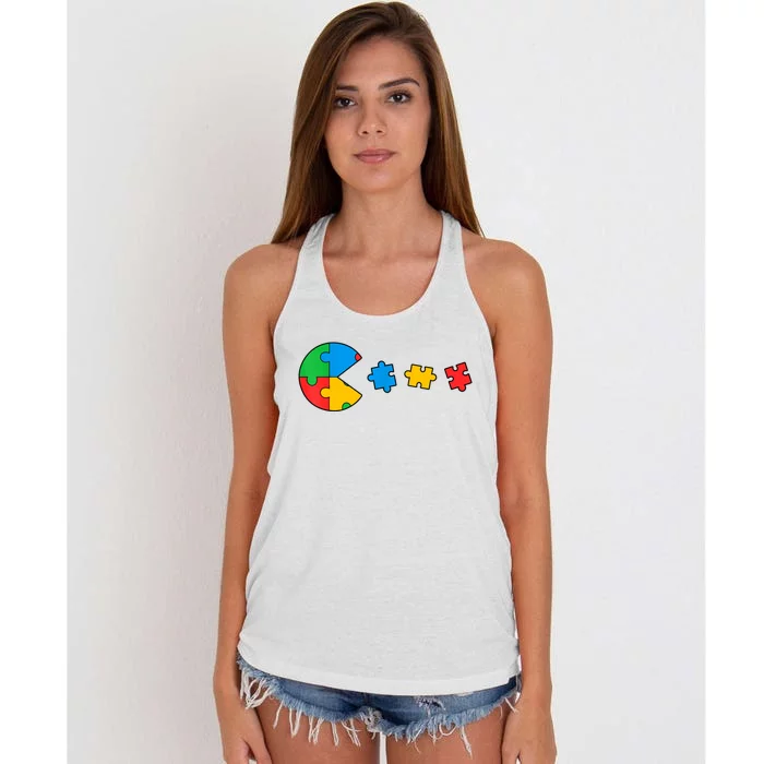 Autism Awareness Puzzles Funny Puzzle Pieces Women's Knotted Racerback Tank