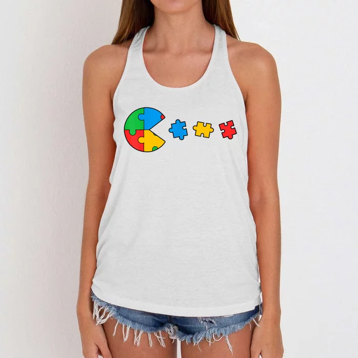 Autism Awareness Puzzles Funny Puzzle Pieces Women's Knotted Racerback Tank