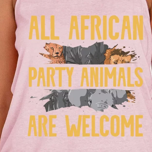 All African Party Animals Are Welcome Safari Family Vacation Gift Women's Knotted Racerback Tank