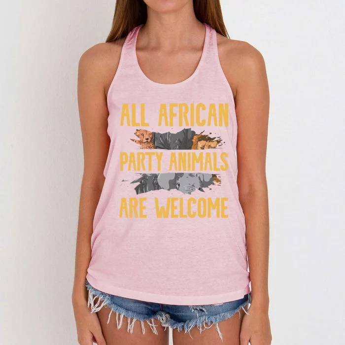 All African Party Animals Are Welcome Safari Family Vacation Gift Women's Knotted Racerback Tank