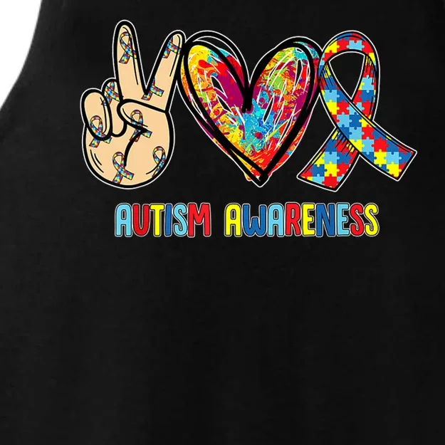 Autism Awareness Peace Love Autism Ladies Tri-Blend Wicking Tank