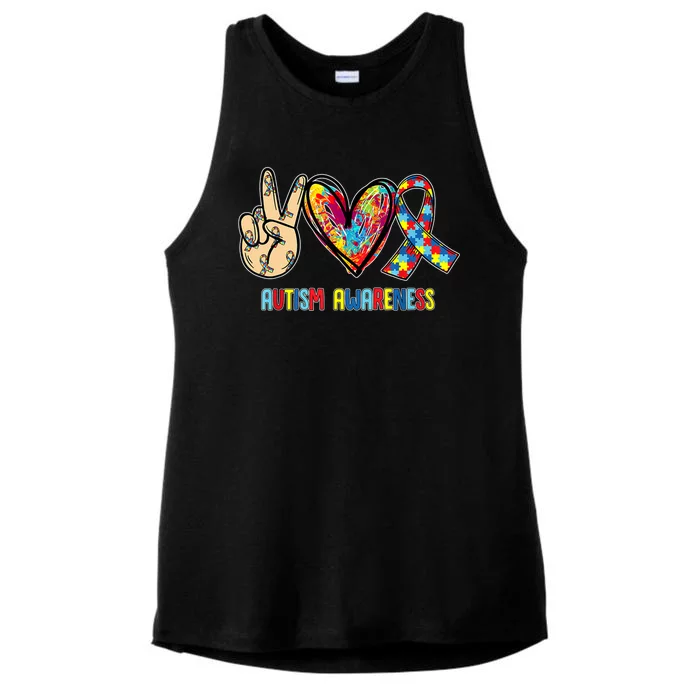 Autism Awareness Peace Love Autism Ladies Tri-Blend Wicking Tank