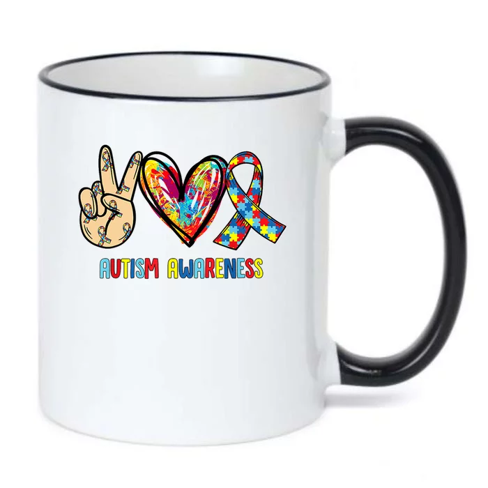 Autism Awareness Peace Love Autism Black Color Changing Mug