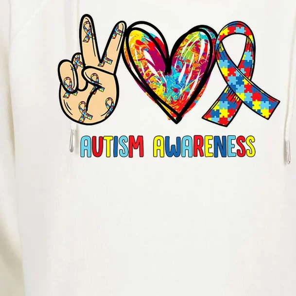 Autism Awareness Peace Love Autism Womens Funnel Neck Pullover Hood