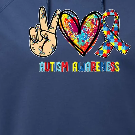 Autism Awareness Peace Love Autism Performance Fleece Hoodie