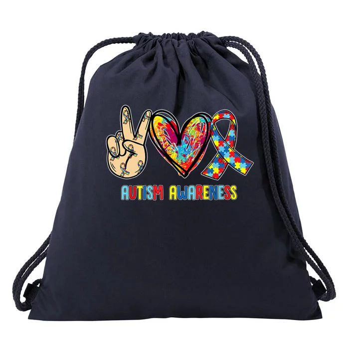 Autism Awareness Peace Love Autism Drawstring Bag