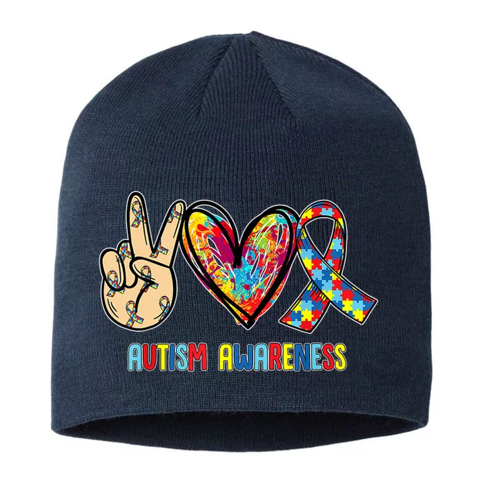 Autism Awareness Peace Love Autism 8 1/2in Sustainable Knit Beanie