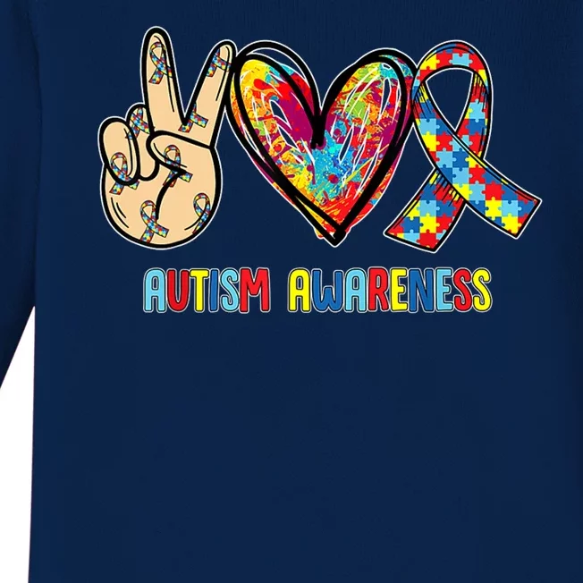 Autism Awareness Peace Love Autism Baby Long Sleeve Bodysuit