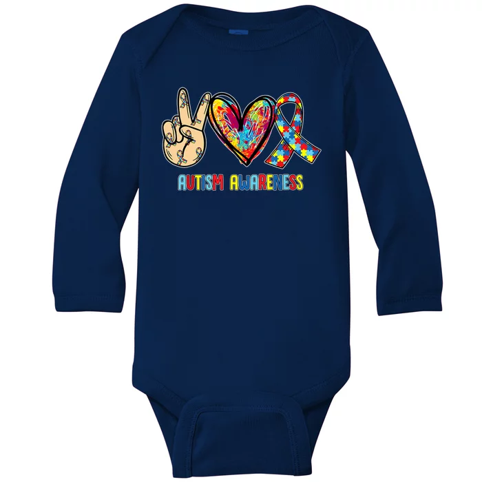 Autism Awareness Peace Love Autism Baby Long Sleeve Bodysuit