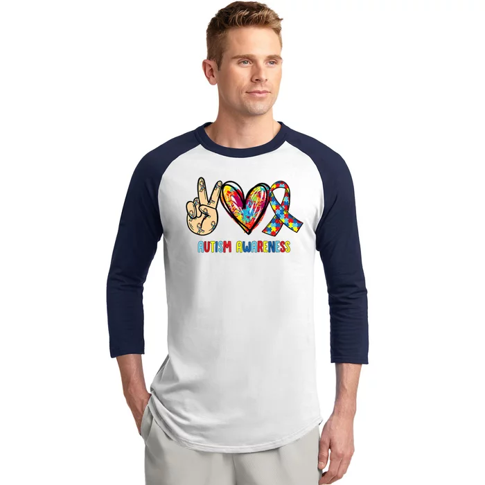 Autism Awareness Peace Love Autism Baseball Sleeve Shirt