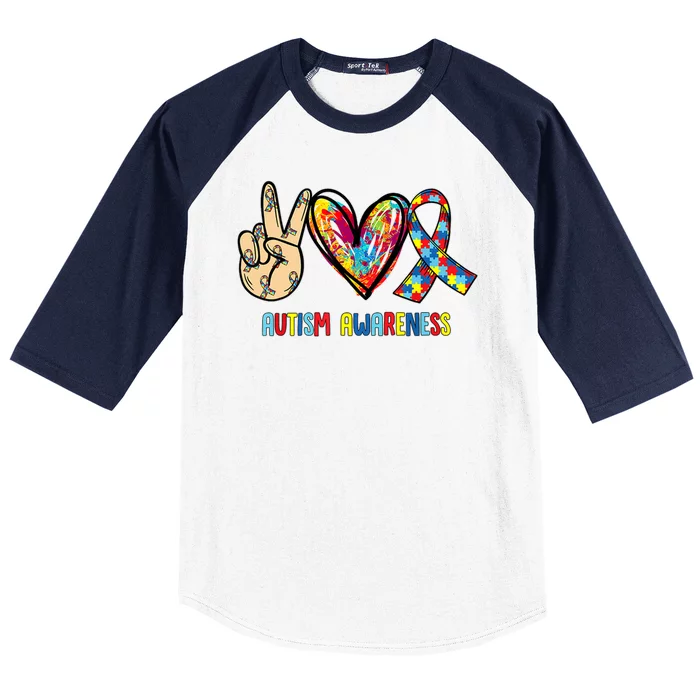 Autism Awareness Peace Love Autism Baseball Sleeve Shirt