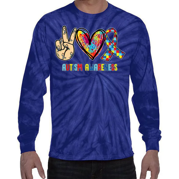 Autism Awareness Peace Love Autism Tie-Dye Long Sleeve Shirt