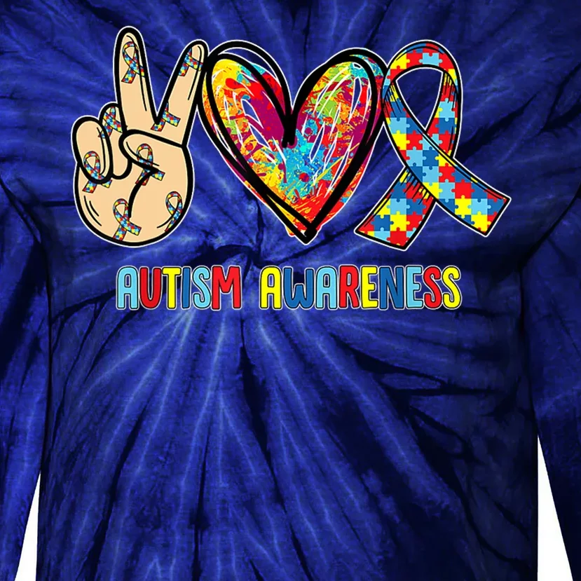 Autism Awareness Peace Love Autism Tie-Dye Long Sleeve Shirt