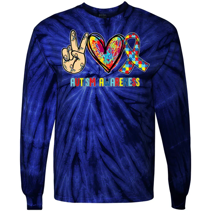 Autism Awareness Peace Love Autism Tie-Dye Long Sleeve Shirt