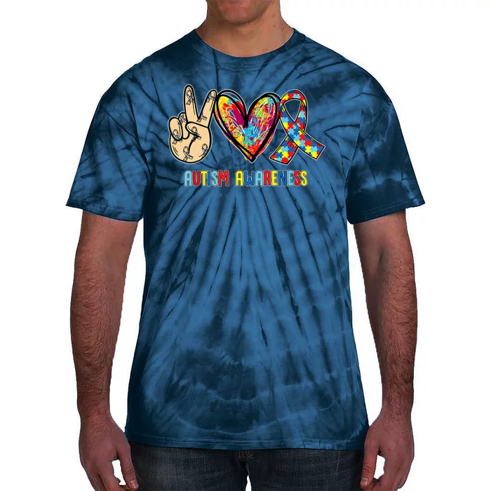 Autism Awareness Peace Love Autism Tie-Dye T-Shirt