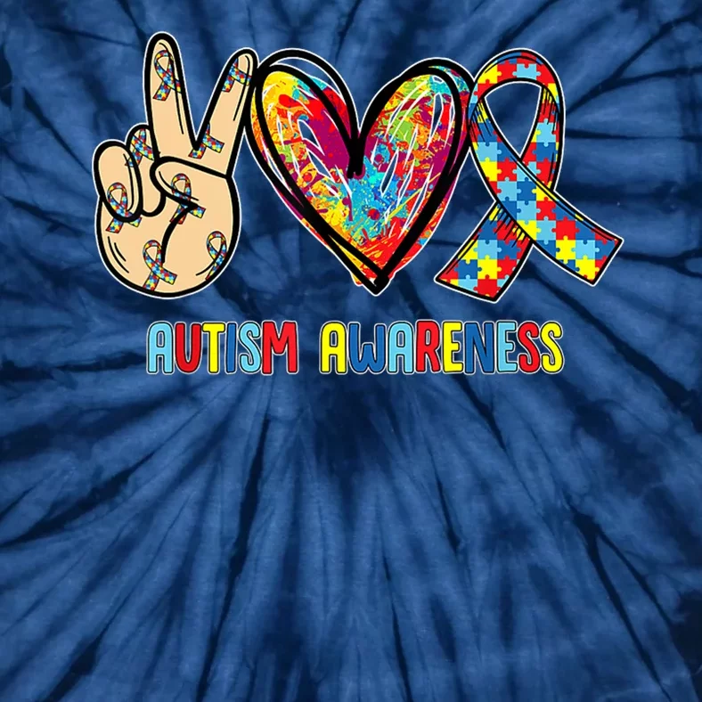 Autism Awareness Peace Love Autism Tie-Dye T-Shirt