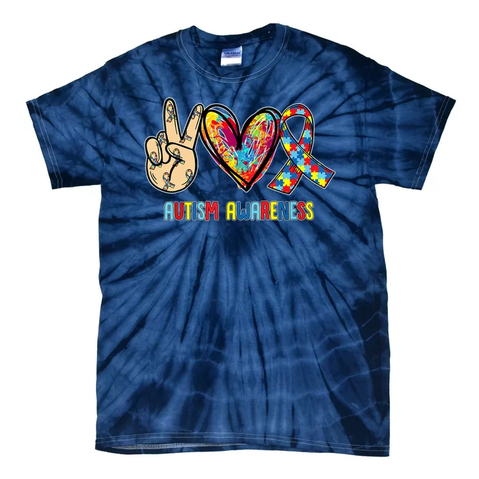 Autism Awareness Peace Love Autism Tie-Dye T-Shirt