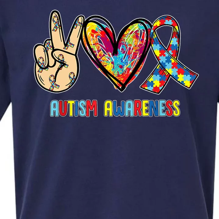 Autism Awareness Peace Love Autism Sueded Cloud Jersey T-Shirt