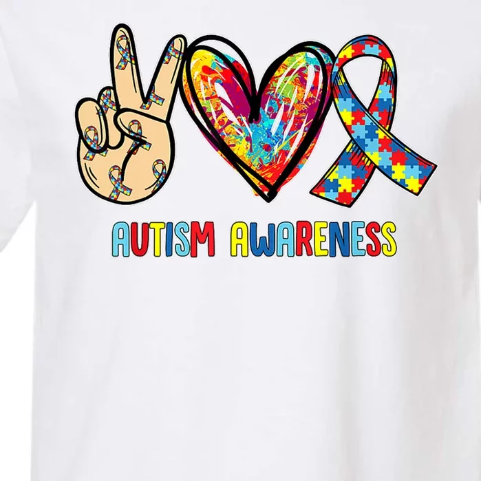 Autism Awareness Peace Love Autism Garment-Dyed Heavyweight T-Shirt