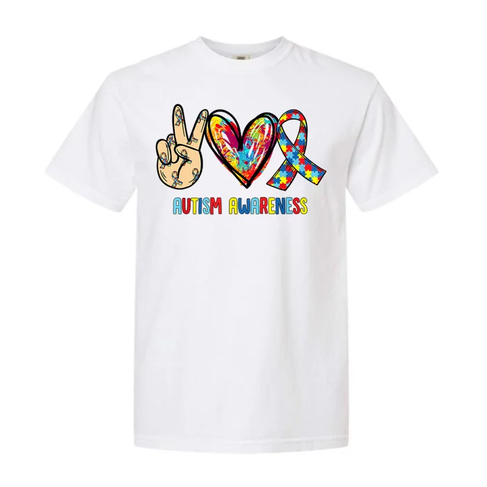 Autism Awareness Peace Love Autism Garment-Dyed Heavyweight T-Shirt