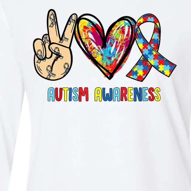 Autism Awareness Peace Love Autism Womens Cotton Relaxed Long Sleeve T-Shirt