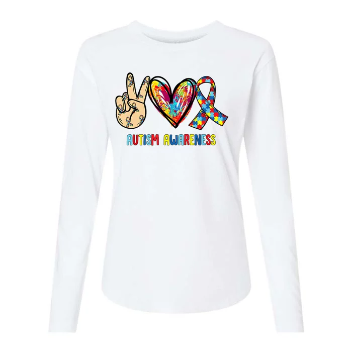 Autism Awareness Peace Love Autism Womens Cotton Relaxed Long Sleeve T-Shirt