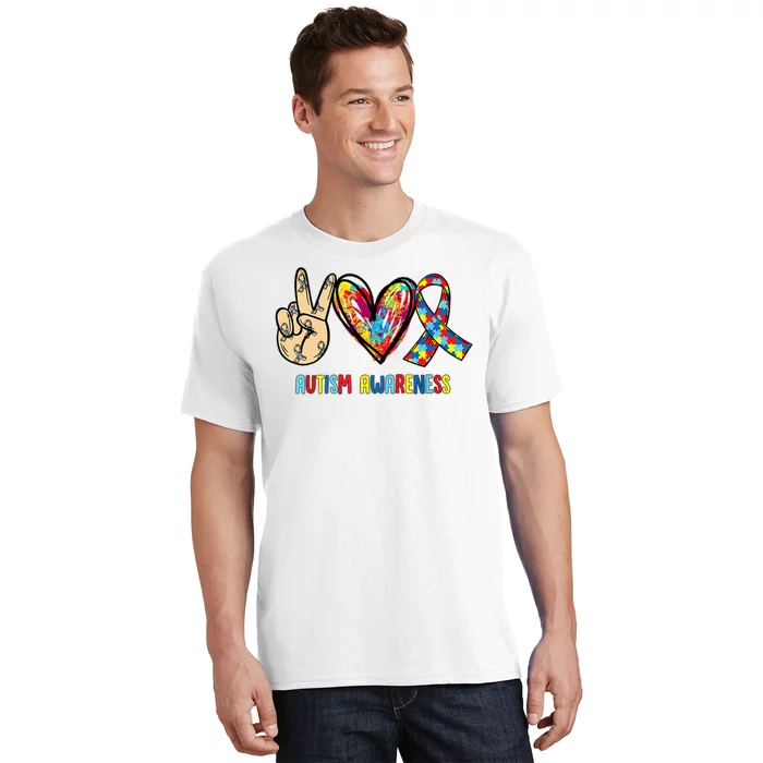 Autism Awareness Peace Love Autism T-Shirt