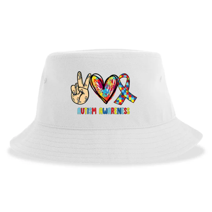 Autism Awareness Peace Love Autism Sustainable Bucket Hat