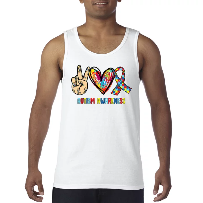 Autism Awareness Peace Love Autism Tank Top