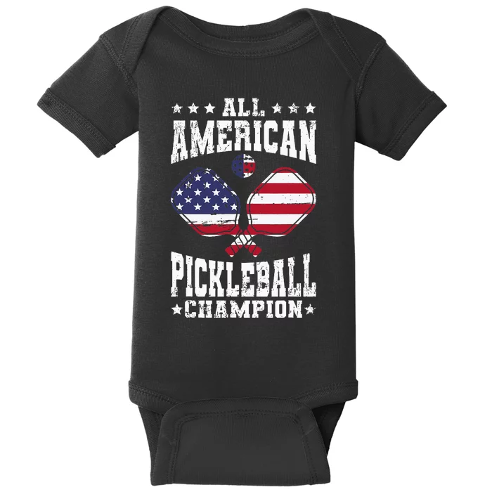 All American Pickleball Champion Patriotic Paddleball Baby Bodysuit