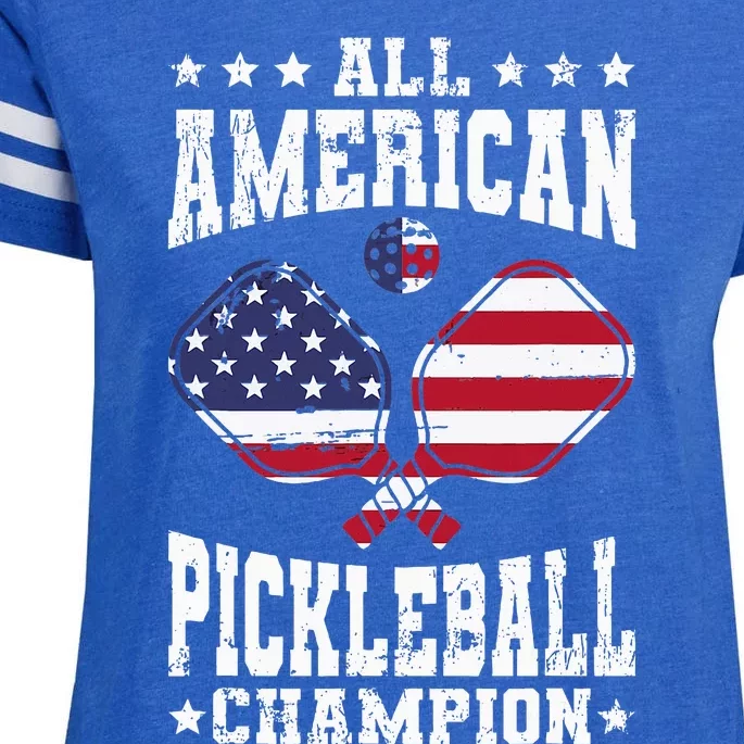 All American Pickleball Champion Patriotic Paddleball Enza Ladies Jersey Football T-Shirt