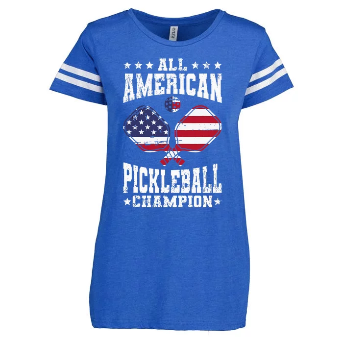 All American Pickleball Champion Patriotic Paddleball Enza Ladies Jersey Football T-Shirt