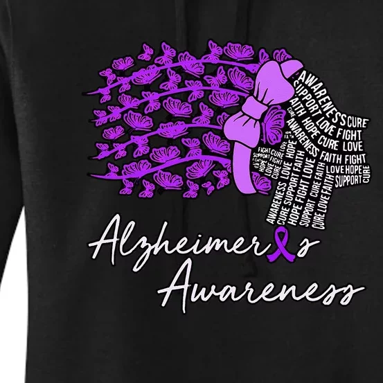 Alzheimers Awareness Purple Flowers Ribbon Month Graphic Women's Pullover Hoodie