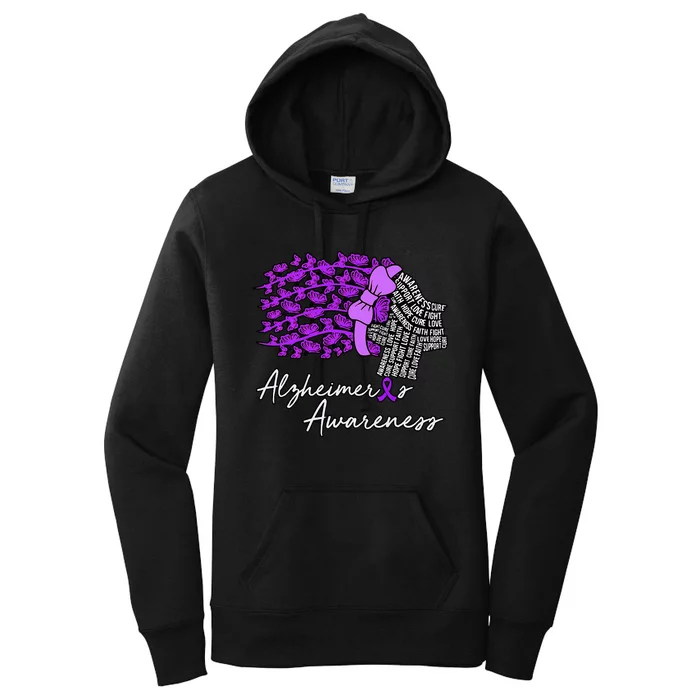 Alzheimers Awareness Purple Flowers Ribbon Month Graphic Women's Pullover Hoodie