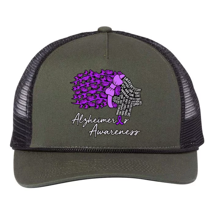 Alzheimers Awareness Purple Flowers Ribbon Month Graphic Retro Rope Trucker Hat Cap