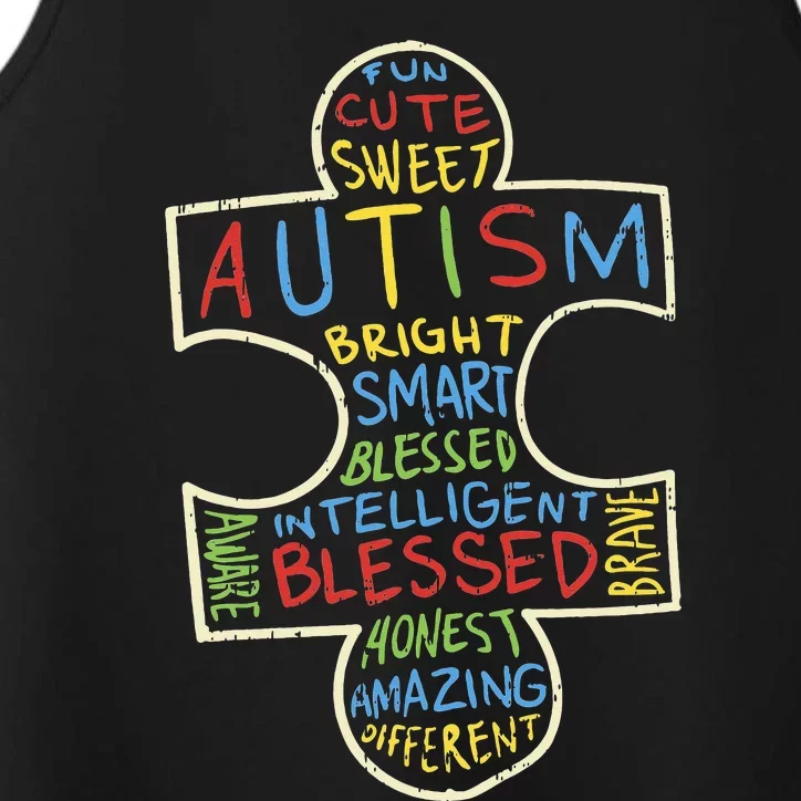 Autism Awareness Puzzle Piece Words Autistic Support Performance Tank