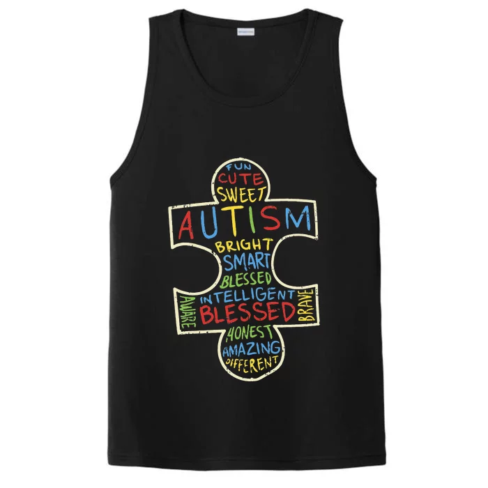 Autism Awareness Puzzle Piece Words Autistic Support Performance Tank