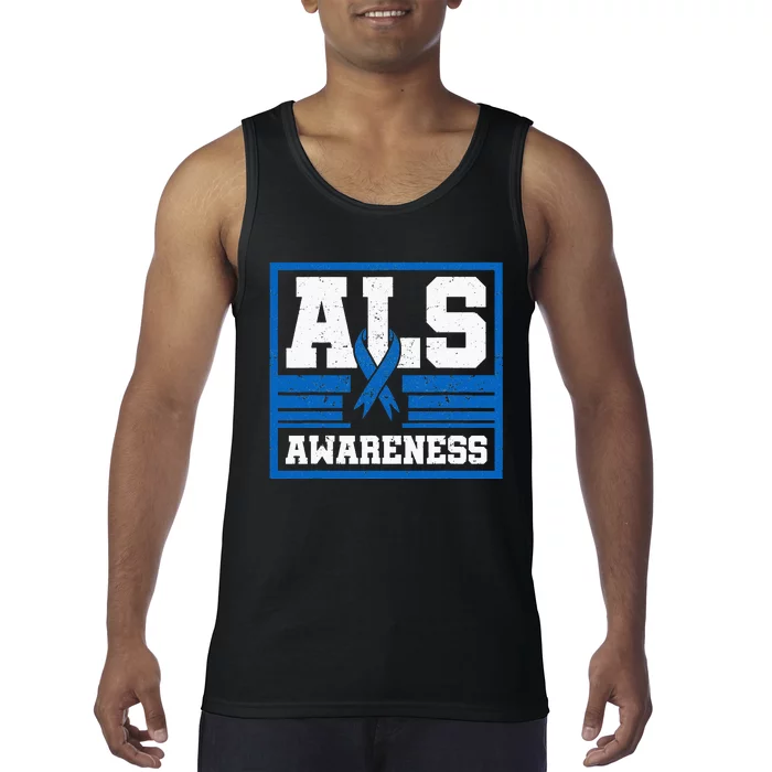 ALS Awareness Patient Support Blue Ribbon Recovery Tank Top