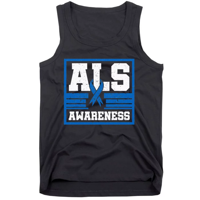 ALS Awareness Patient Support Blue Ribbon Recovery Tank Top