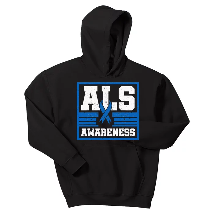 ALS Awareness Patient Support Blue Ribbon Recovery Kids Hoodie