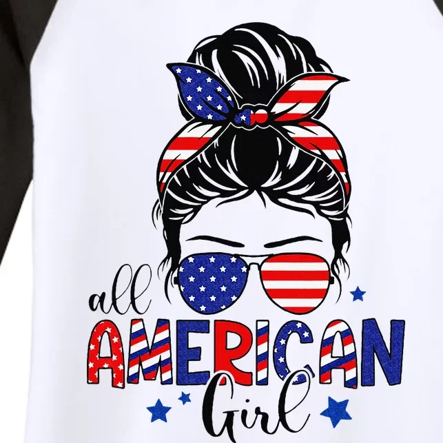 All American Patriotic Happy 4th Of July Messy Bun Women's Tri-Blend 3/4-Sleeve Raglan Shirt