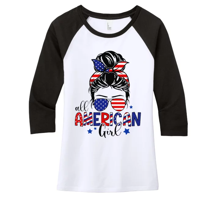 All American Patriotic Happy 4th Of July Messy Bun Women's Tri-Blend 3/4-Sleeve Raglan Shirt