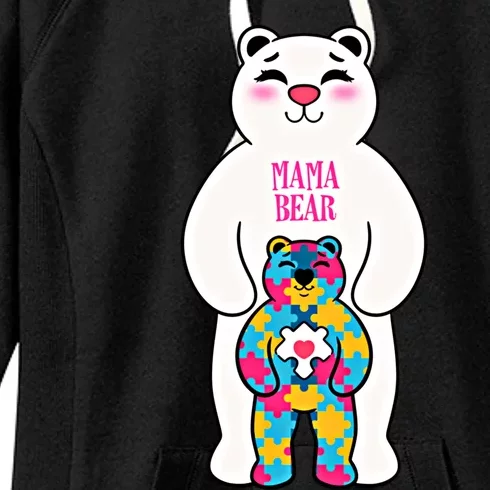 Autism Awareness Puzzle Mama Bear Autistic Mothers Moms Funny Gift Women's Fleece Hoodie