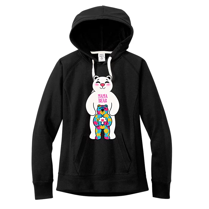 Autism Awareness Puzzle Mama Bear Autistic Mothers Moms Funny Gift Women's Fleece Hoodie