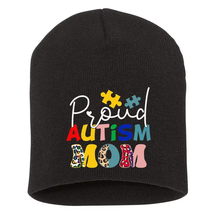 Autism Awareness Proud Autism Mom Puzzle Piece Short Acrylic Beanie