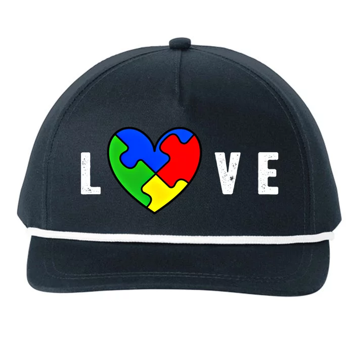 Autism Awareness Puzzle Pieces Heart Love Autism Cute Gift Snapback Five-Panel Rope Hat