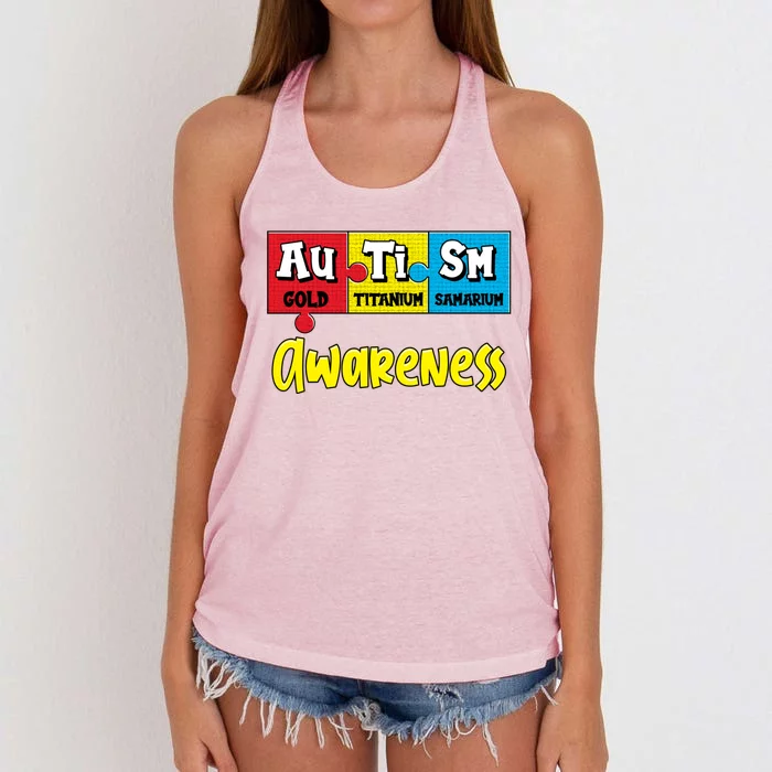 Autism Awareness Puzzle Chemical Elet Periodic Table Cool Gift Women's Knotted Racerback Tank