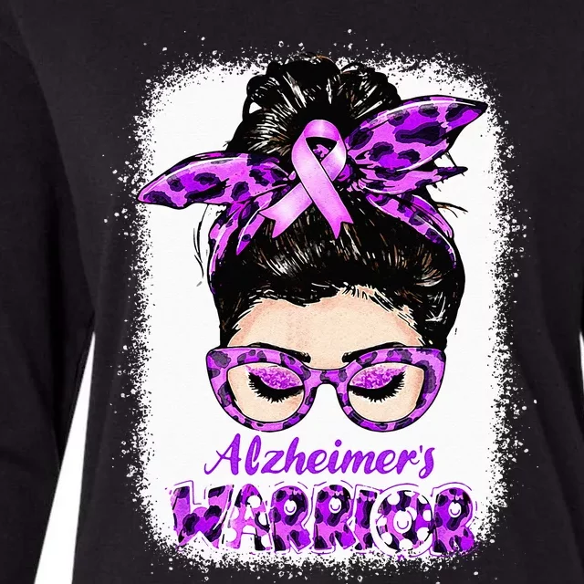 Alzheimers Awareness Purple Alzheimers Warrior Messy Bun Womens Cotton Relaxed Long Sleeve T-Shirt