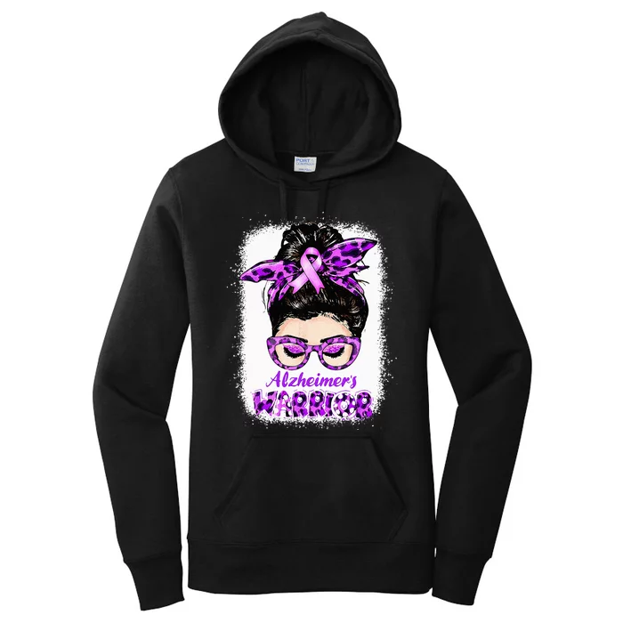 Alzheimers Awareness Purple Alzheimers Warrior Messy Bun Women's Pullover Hoodie