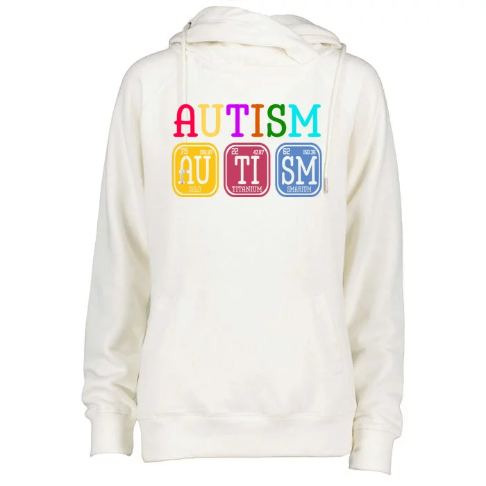 Autism Awareness Puzzle Periodic Table Elets Autistic Gift Womens Funnel Neck Pullover Hood